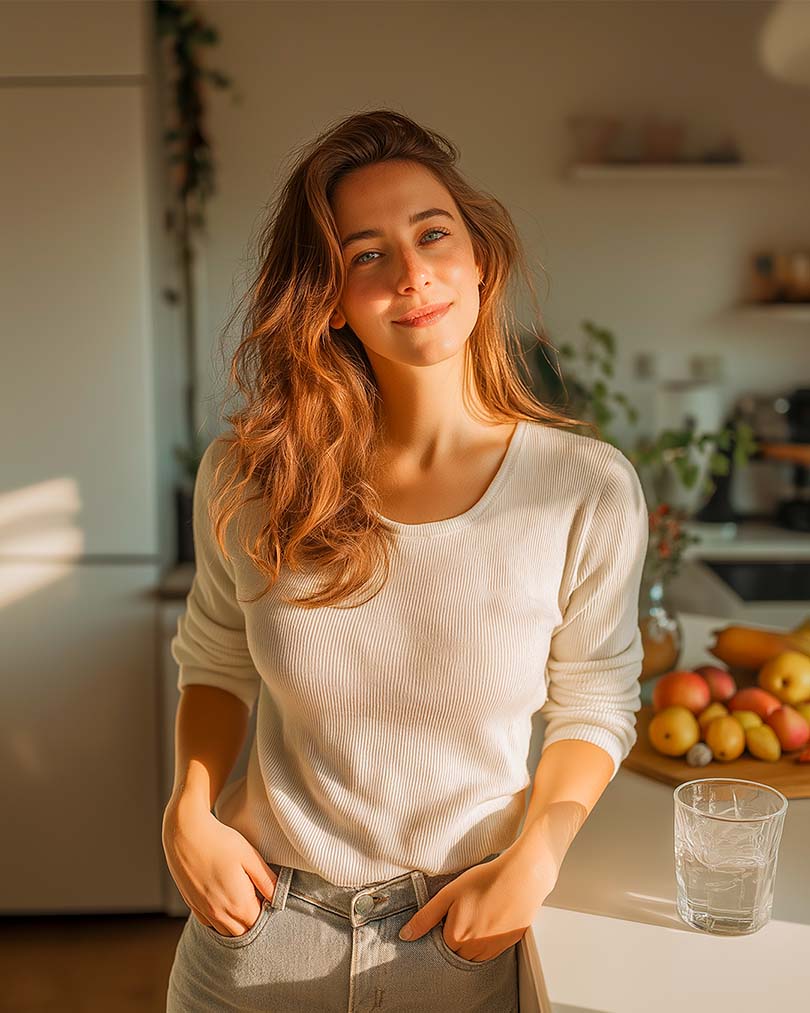 Mujer feliz bajando medidas de forma natural